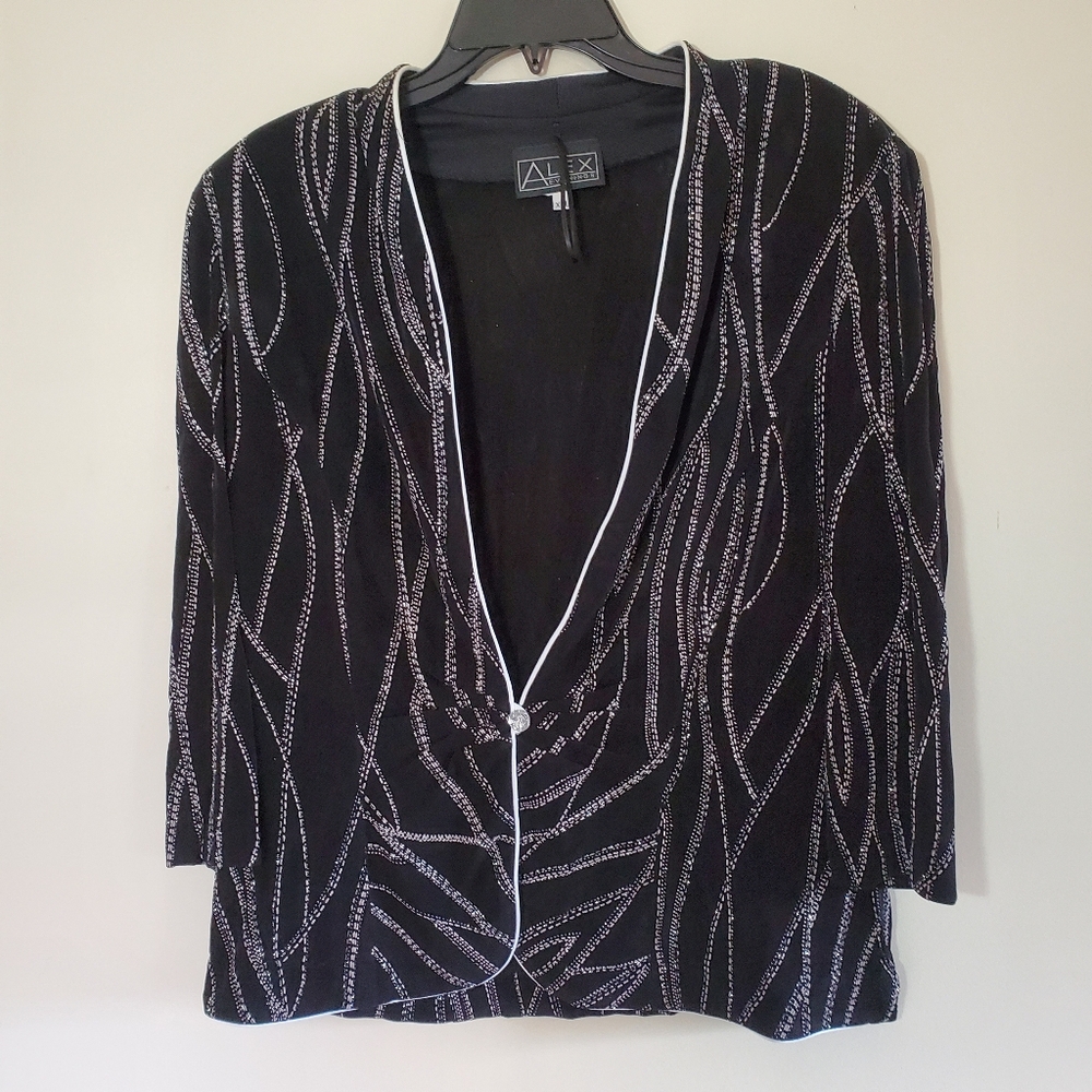 Alex Evenings Metallic Detailing Black Blazer Evening Cover Up Gem Closure 2XL